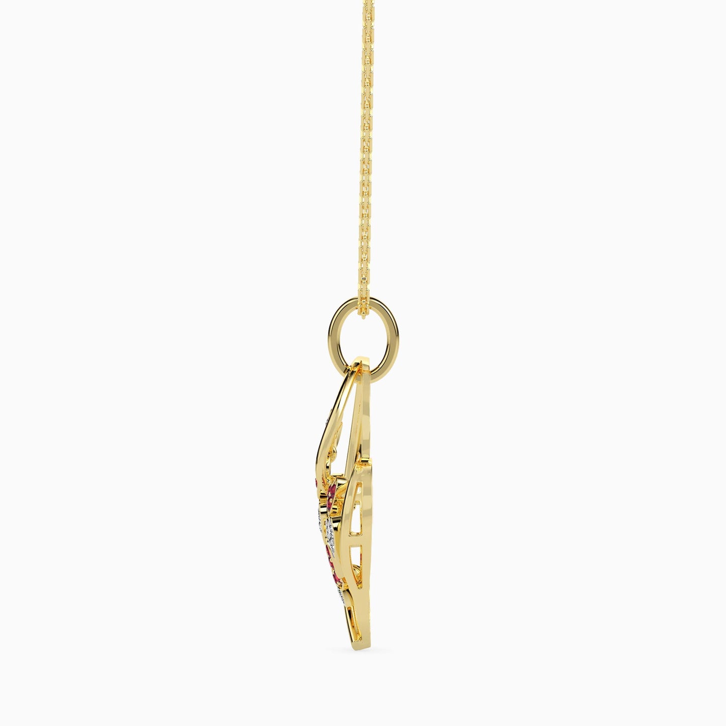 golden heart pendant with little red and white hearts