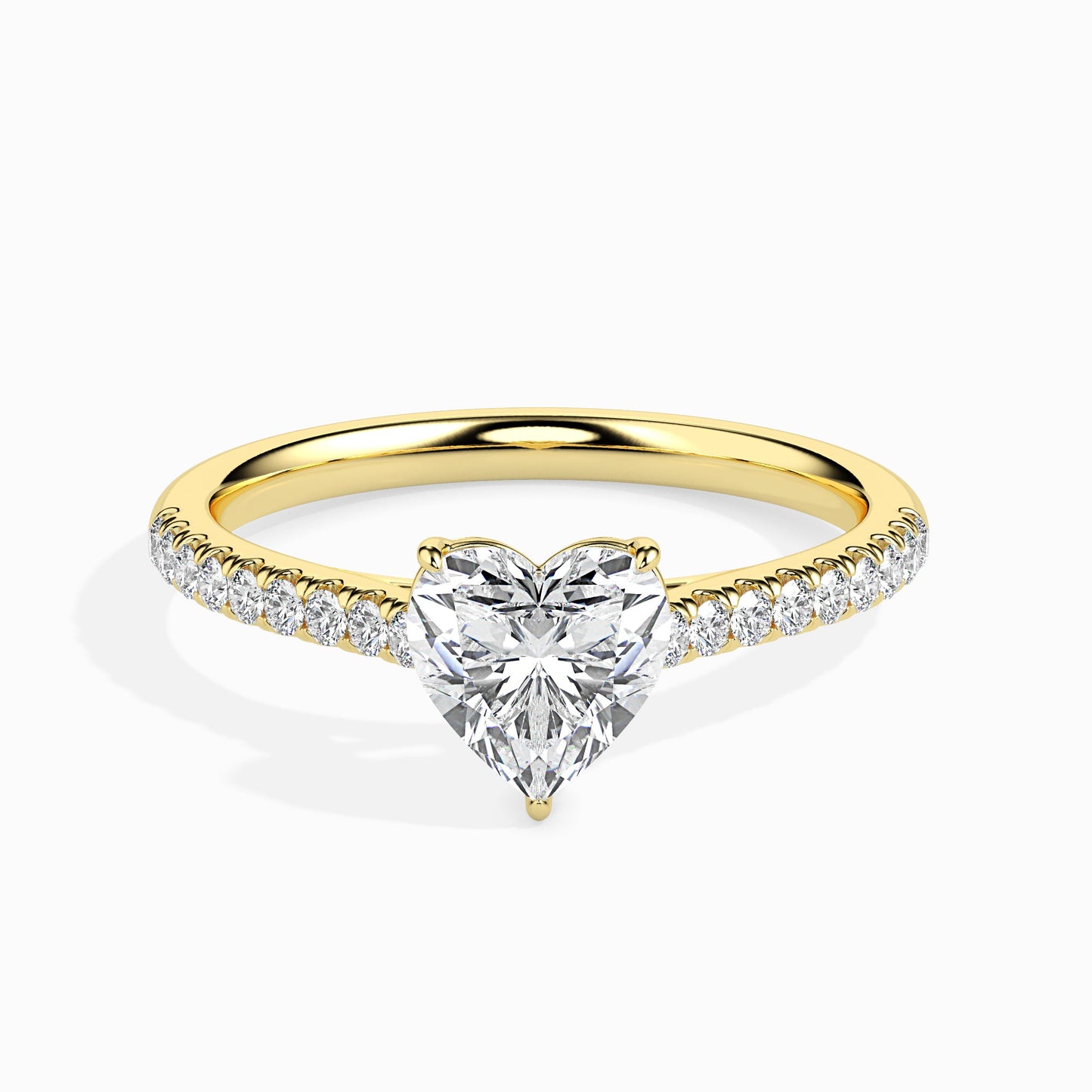 whisper of love 3 prong heart solitaire engagement ring with round sidestones