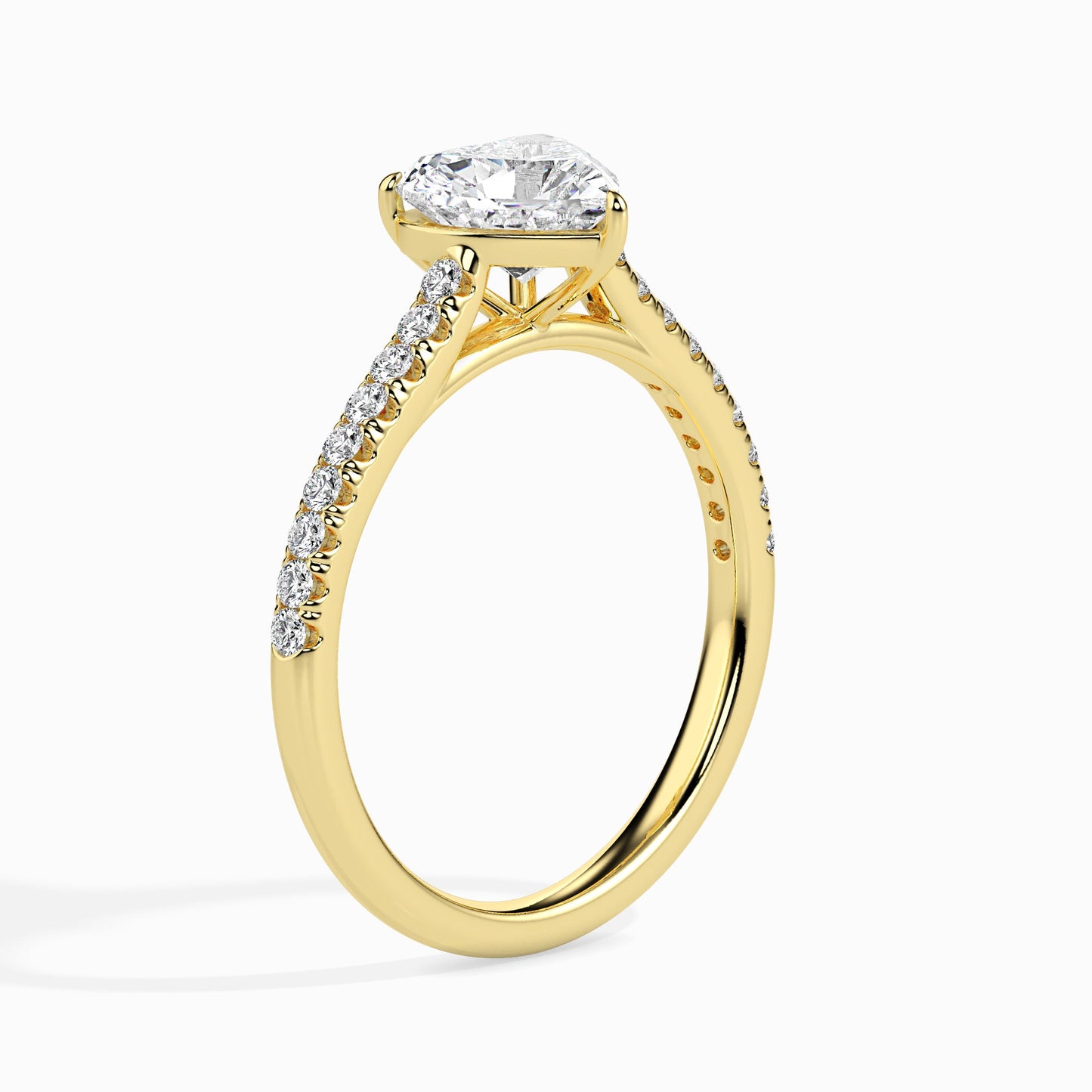 whisper of love 3 prong heart solitaire engagement ring with round sidestones