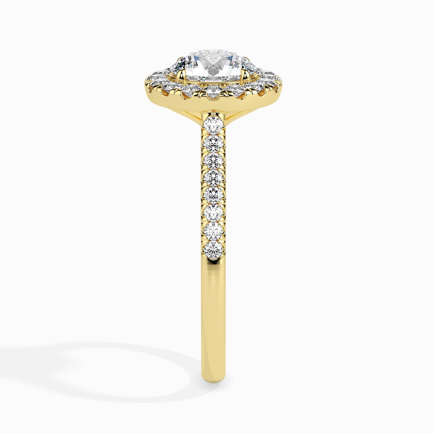 luminous bond round cut solitaire engagement ring with diamond halo and sidestones