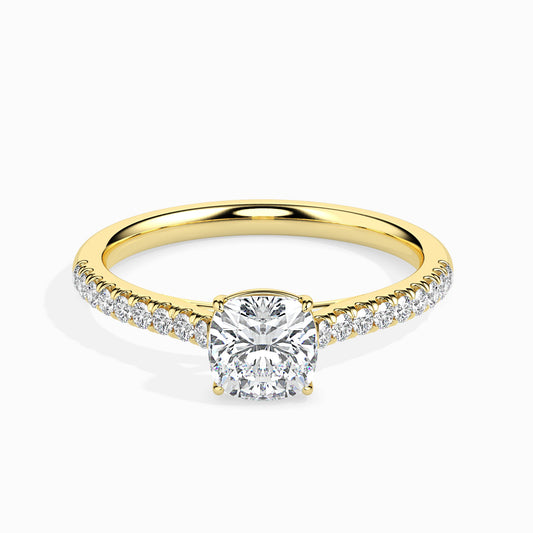 Cushion Of Love 4 Prong Cushion Cut Solitaire Ring with Round Side Stones