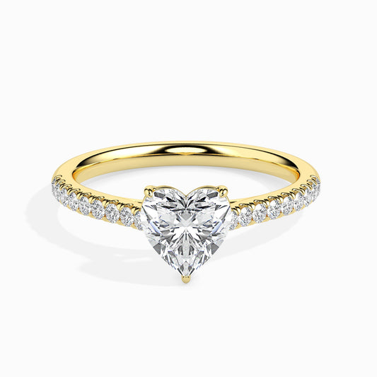 Whisper of Love 3 Prong Heart Solitaire Engagement Ring With Round Sidestones